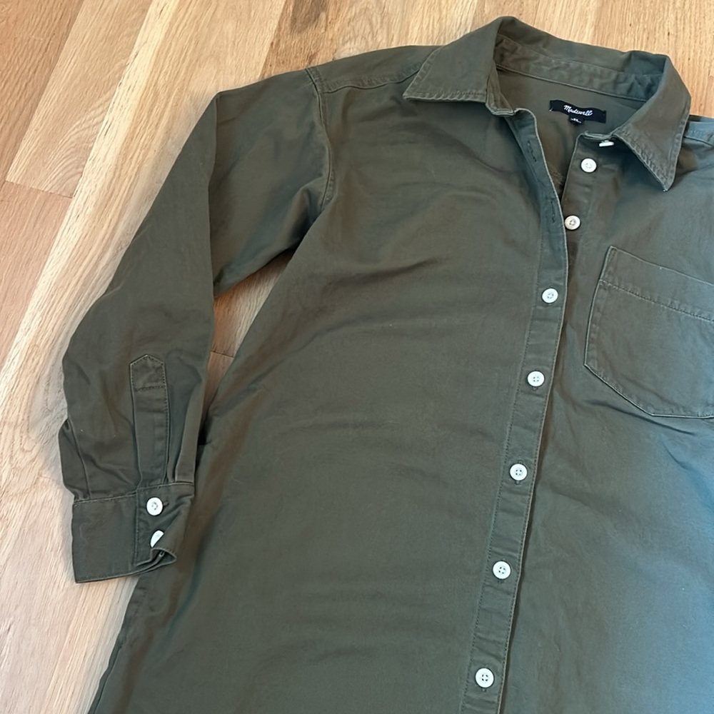 Madewell Mini Shirtdress Longsleeve Button Down with Pockets Green Women Size XS - Picture 10 of 14